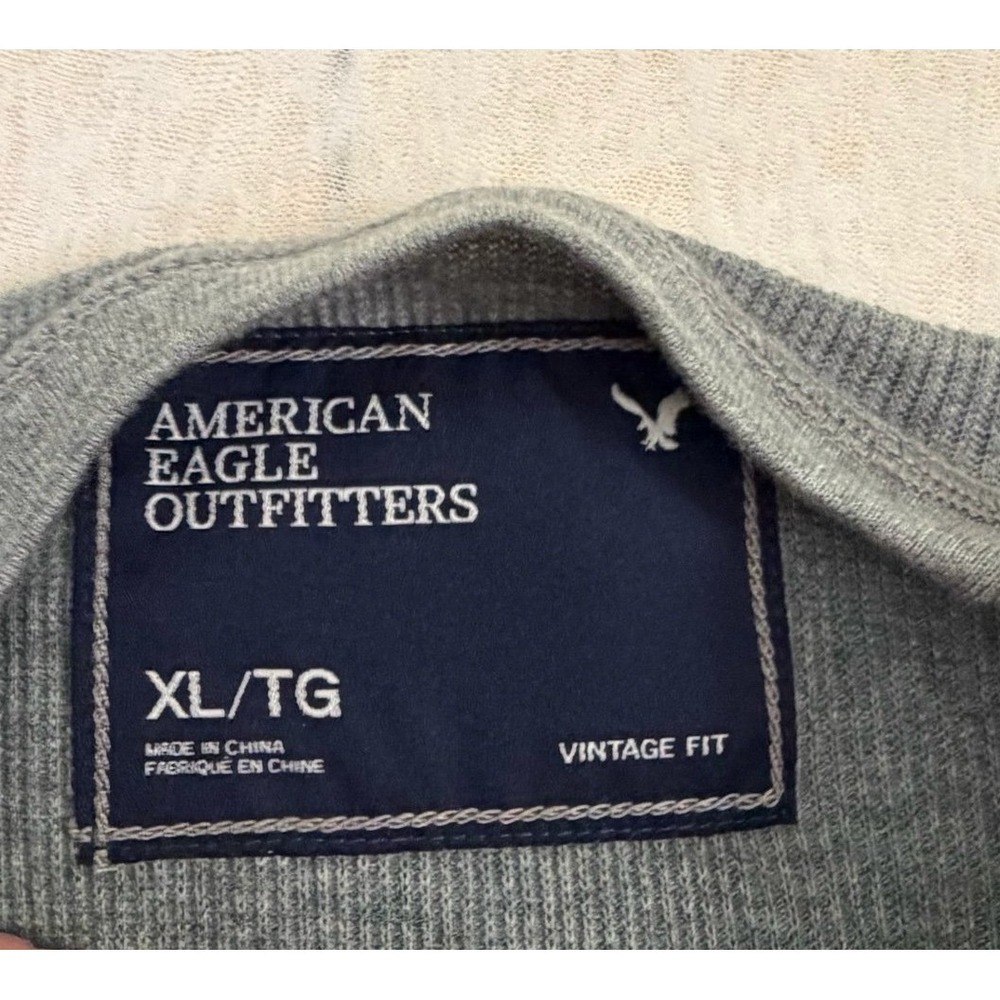 Y2K American Eagle Men's Striped Thermal Shirt Green Gray Long Sleeve XL NWOT - Picture 4 of 7